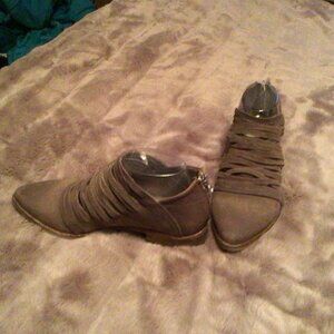 Free People Lost Valley Distressed Leather Pointy Toe Strappy Bootie Size 37/ 7